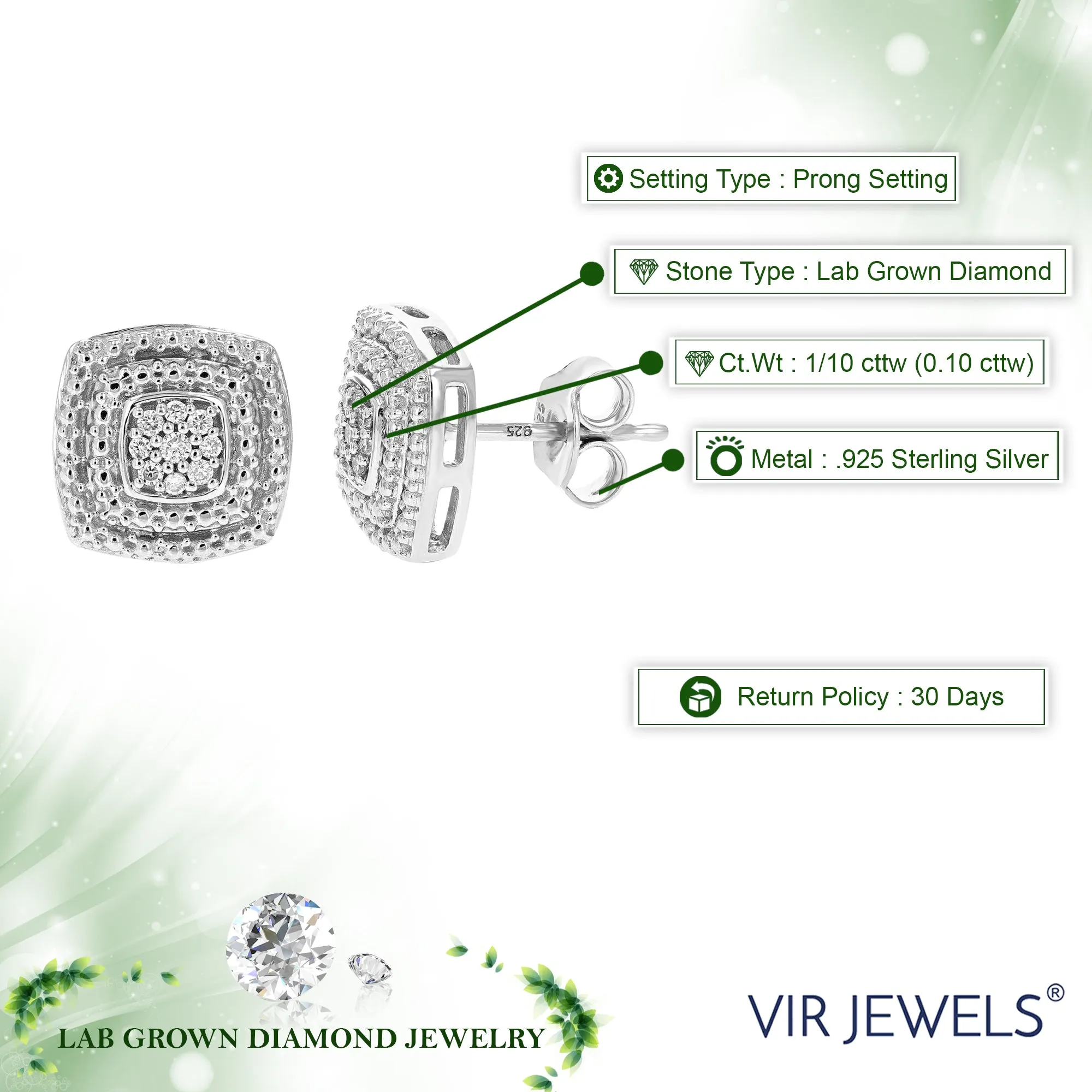 1/10 cttw Composite Lab Grown Diamond Stud Earrings in Silver