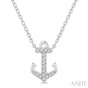 1/10 Ctw Anchor Round Cut Diamond Petite Fashion Pendant With Chain in 10K White Gold