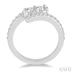 1/2 Ctw Twin Center Stone Parallel Split Shank Round Cut Diamond 2Stone Ring in 14K White Gold