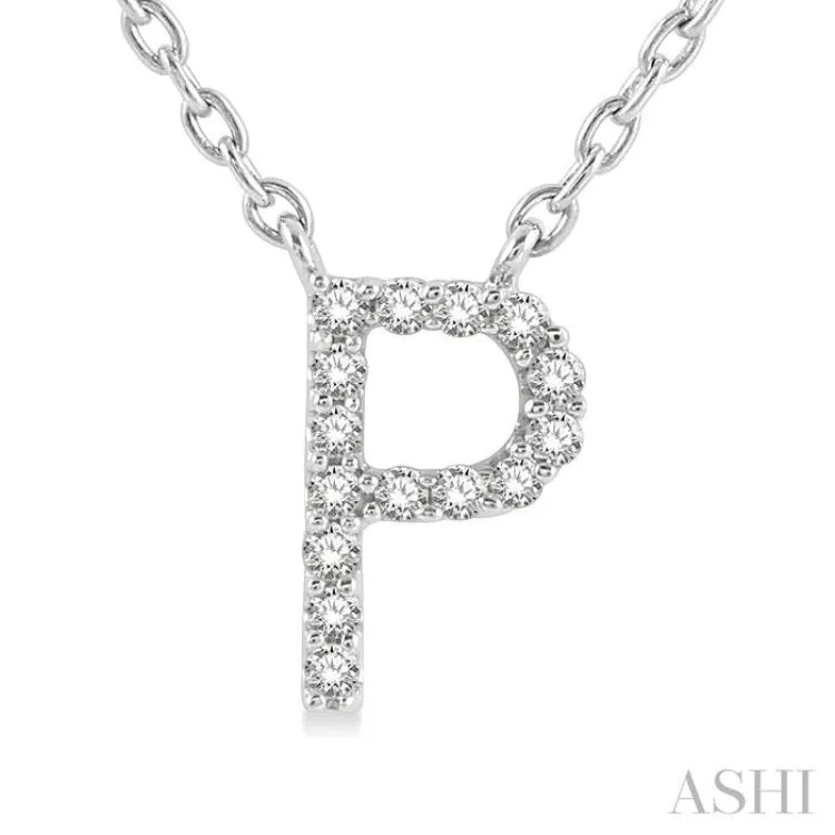 1/20 ctw Initial 'P' Round Cut Diamond Pendant With Chain in 14K White Gold