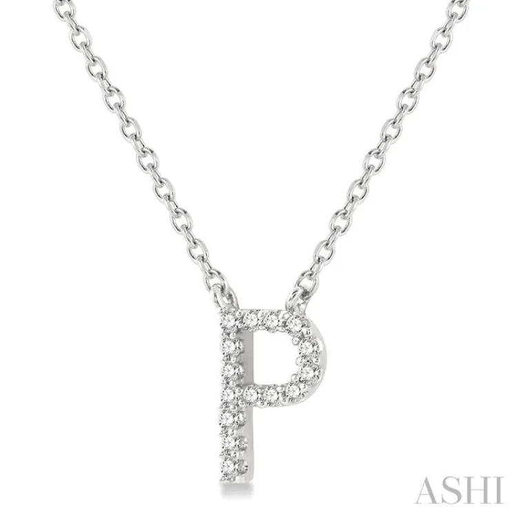 1/20 ctw Initial 'P' Round Cut Diamond Pendant With Chain in 14K White Gold