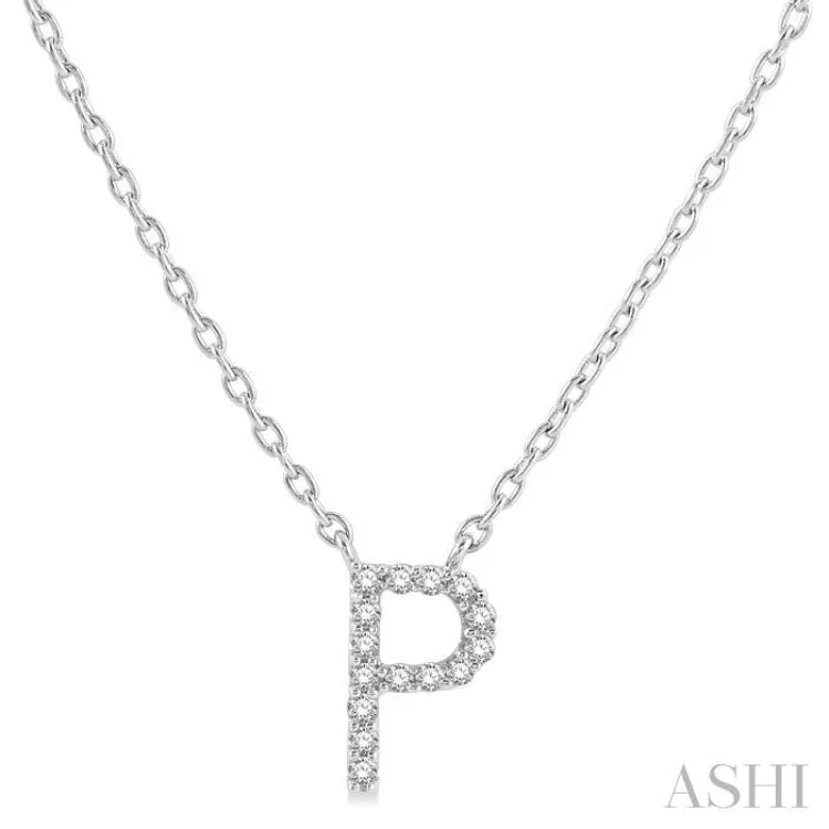 1/20 ctw Initial 'P' Round Cut Diamond Pendant With Chain in 14K White Gold