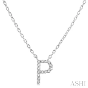 1/20 ctw Initial 'P' Round Cut Diamond Pendant With Chain in 14K White Gold
