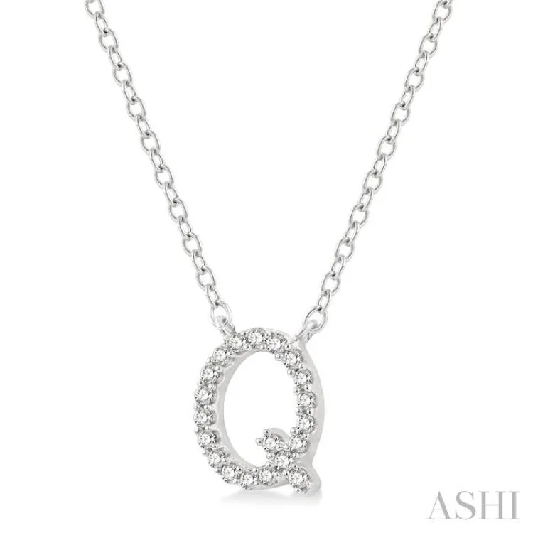 1/20 ctw Initial 'Q' Round Cut Diamond Pendant With Chain in 14K White Gold
