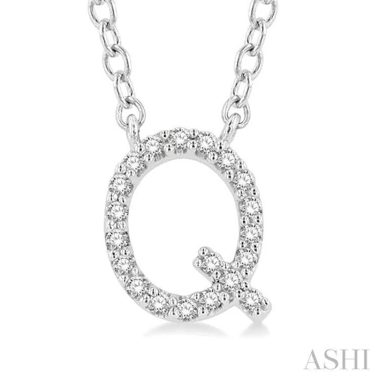 1/20 ctw Initial 'Q' Round Cut Diamond Pendant With Chain in 14K White Gold