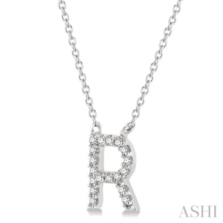 1/20 ctw Initial 'R' Round Cut Diamond Pendant With Chain in 14K White Gold
