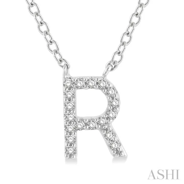 1/20 ctw Initial 'R' Round Cut Diamond Pendant With Chain in 14K White Gold