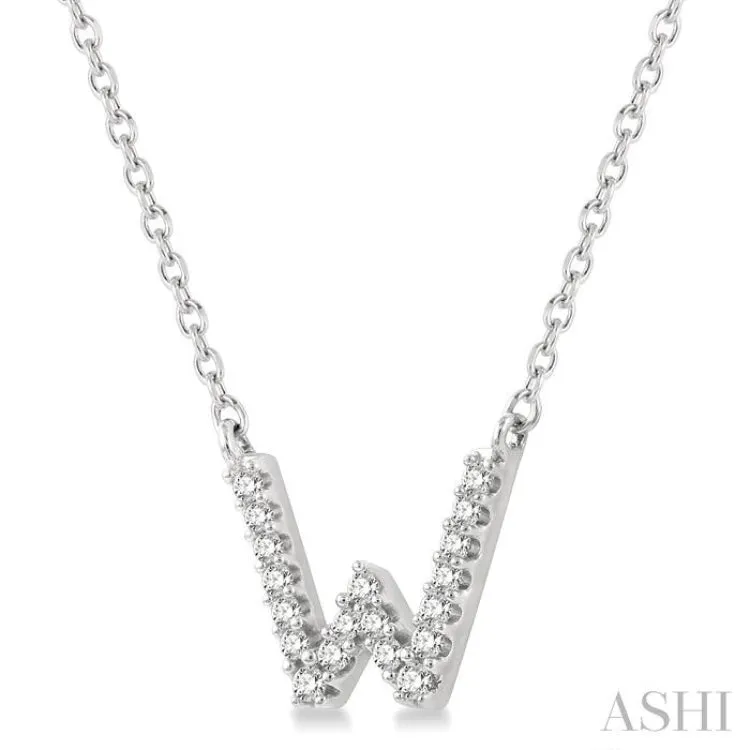 1/20 ctw Initial 'W' Round Cut Diamond Pendant With Chain in 14K White Gold