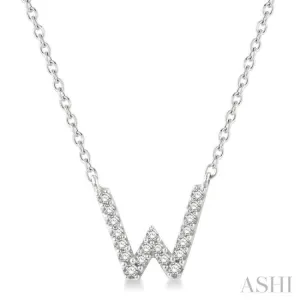 1/20 ctw Initial 'W' Round Cut Diamond Pendant With Chain in 14K White Gold