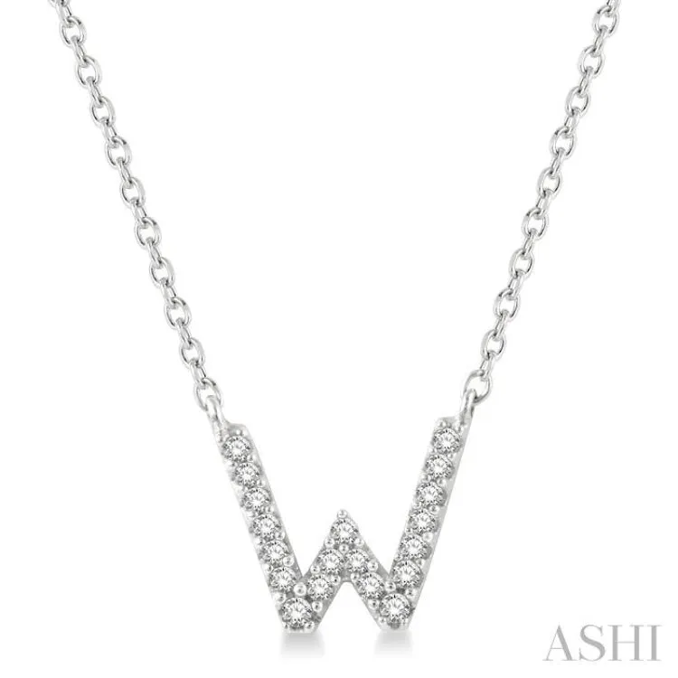 1/20 ctw Initial 'W' Round Cut Diamond Pendant With Chain in 14K White Gold