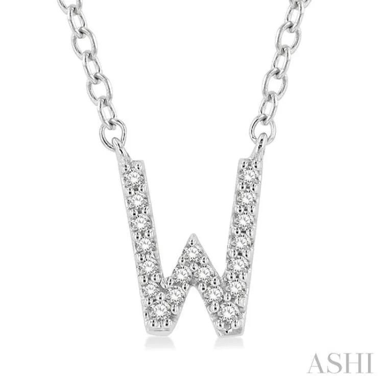 1/20 ctw Initial 'W' Round Cut Diamond Pendant With Chain in 14K White Gold