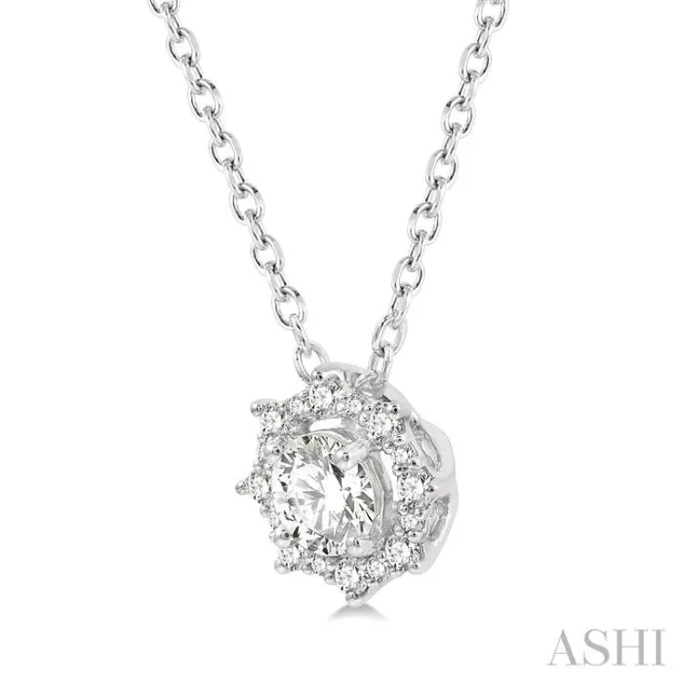 1/3 ctw Floral Lattice Round Cut Diamond Pendant With Chain in 14K White Gold