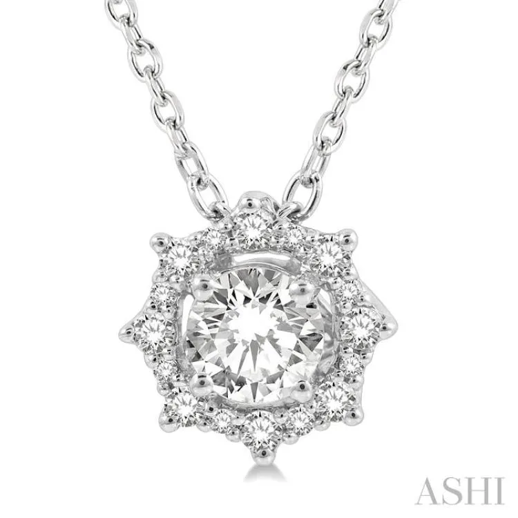1/3 ctw Floral Lattice Round Cut Diamond Pendant With Chain in 14K White Gold