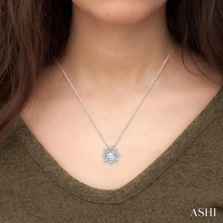 1/3 ctw Floral Lattice Round Cut Diamond Pendant With Chain in 14K White Gold