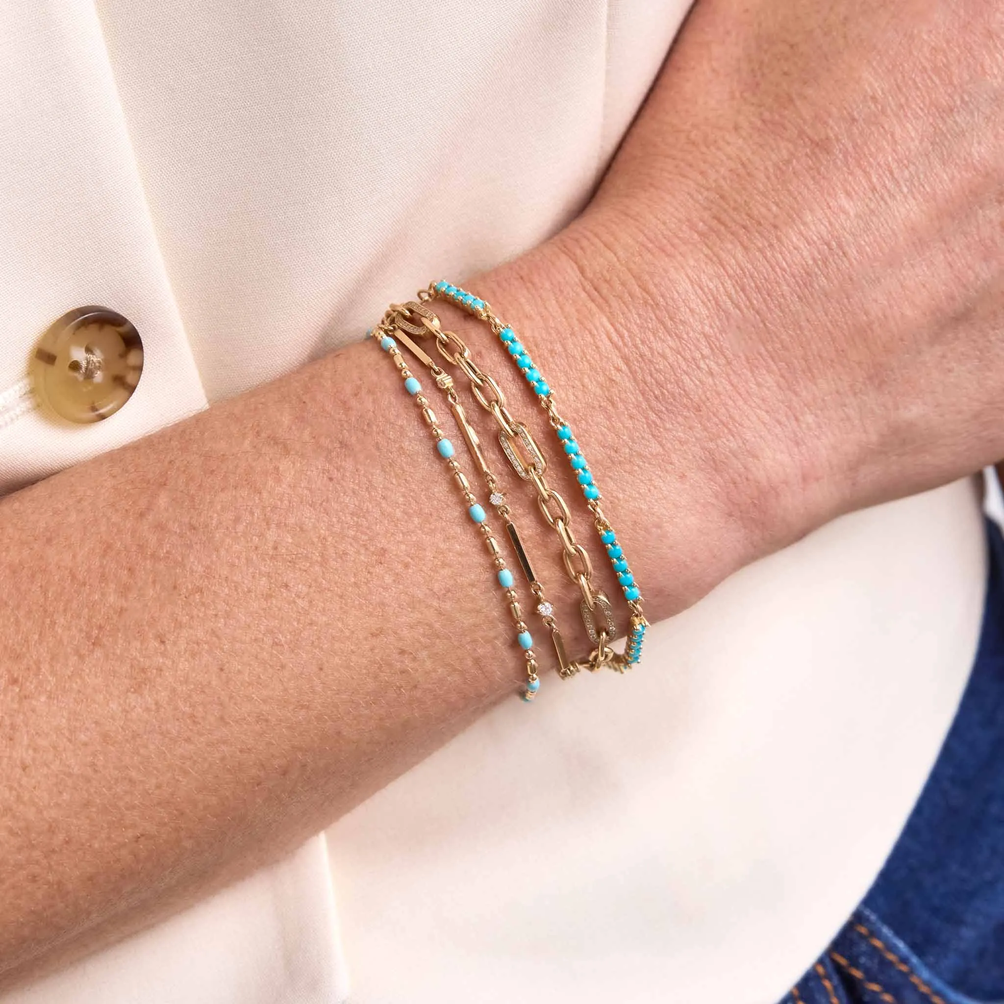 14k Medium Square Oval Chain Bracelet with 5 Pavé Diamond Links