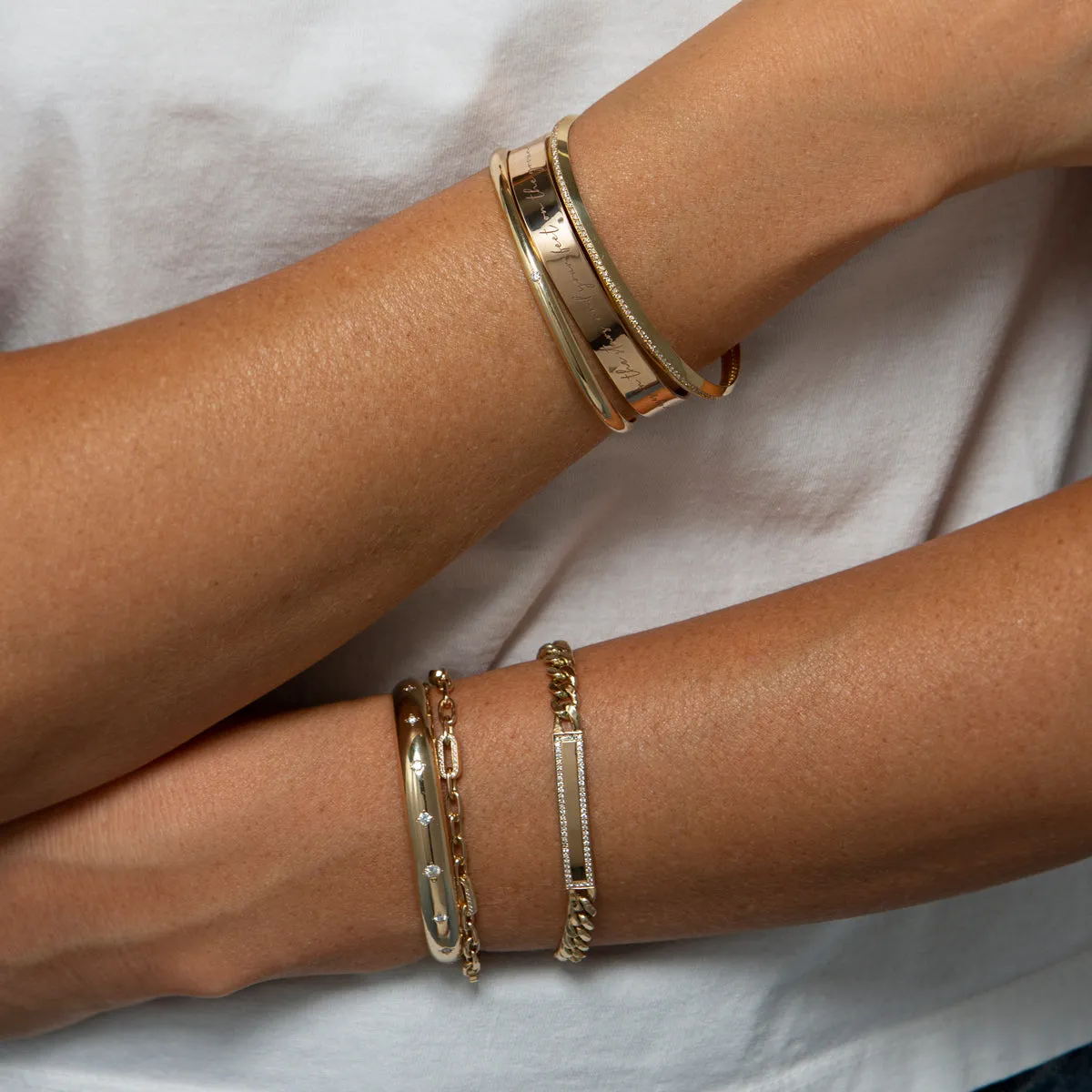 14k Medium Square Oval Chain Bracelet with 5 Pavé Diamond Links