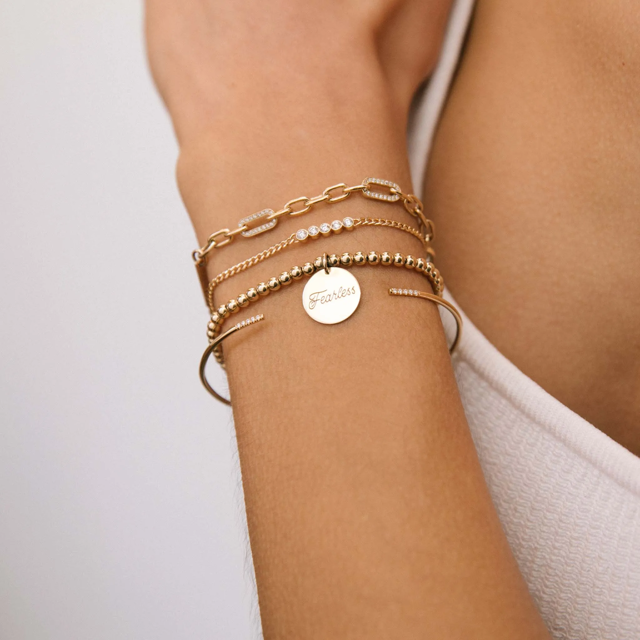 14k Medium Square Oval Chain Bracelet with 5 Pavé Diamond Links