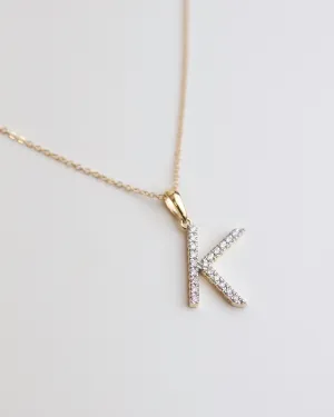 14K Solid Gold Real Diamond Initial Necklace Medium