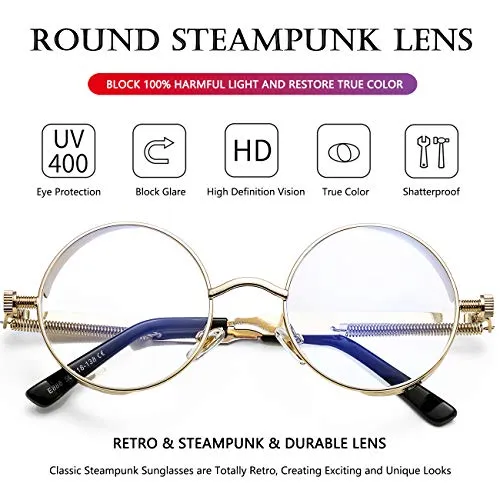 AIEYEZO Round Steampunk Sunglasses for Men Women Gothic Glasses Vintage Circle Metal Frame 100% UV Blocking Lens (Bronze/Brown)
