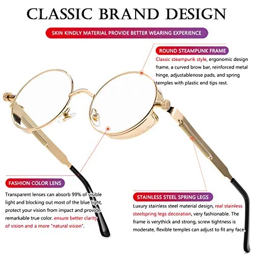 AIEYEZO Round Steampunk Sunglasses for Men Women Gothic Glasses Vintage Circle Metal Frame 100% UV Blocking Lens (Bronze/Brown)