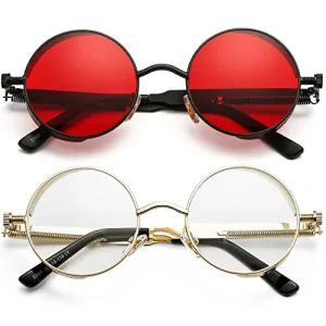 AIEYEZO Round Steampunk Sunglasses for Men Women Gothic Glasses Vintage Circle Metal Frame 100% UV Blocking Lens (Bronze/Brown)