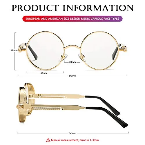 AIEYEZO Round Steampunk Sunglasses for Men Women Gothic Glasses Vintage Circle Metal Frame 100% UV Blocking Lens (Bronze/Brown)