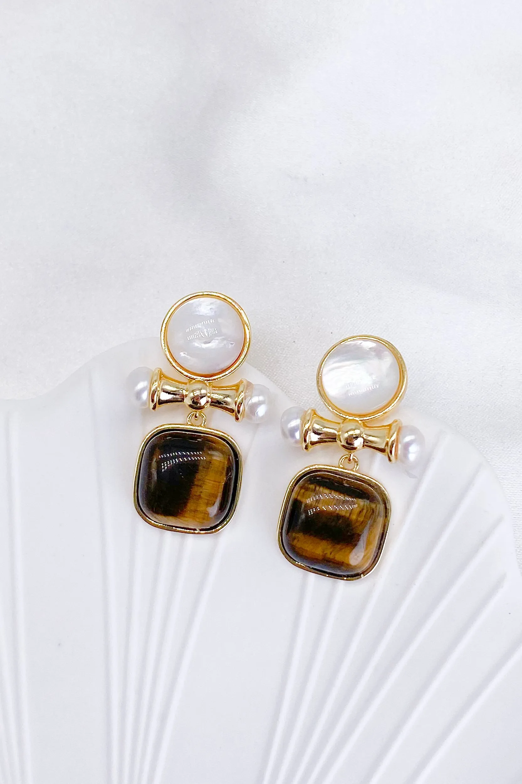 Alina Tiger's Eye Pearl Drop Earrings