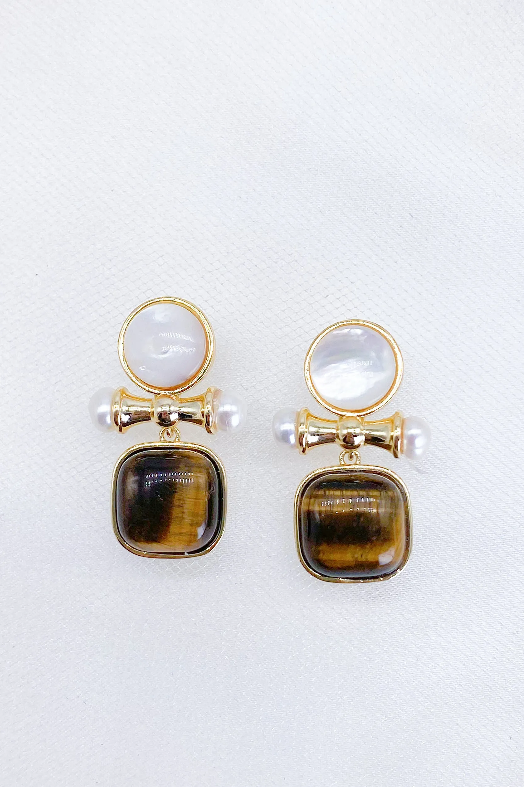 Alina Tiger's Eye Pearl Drop Earrings