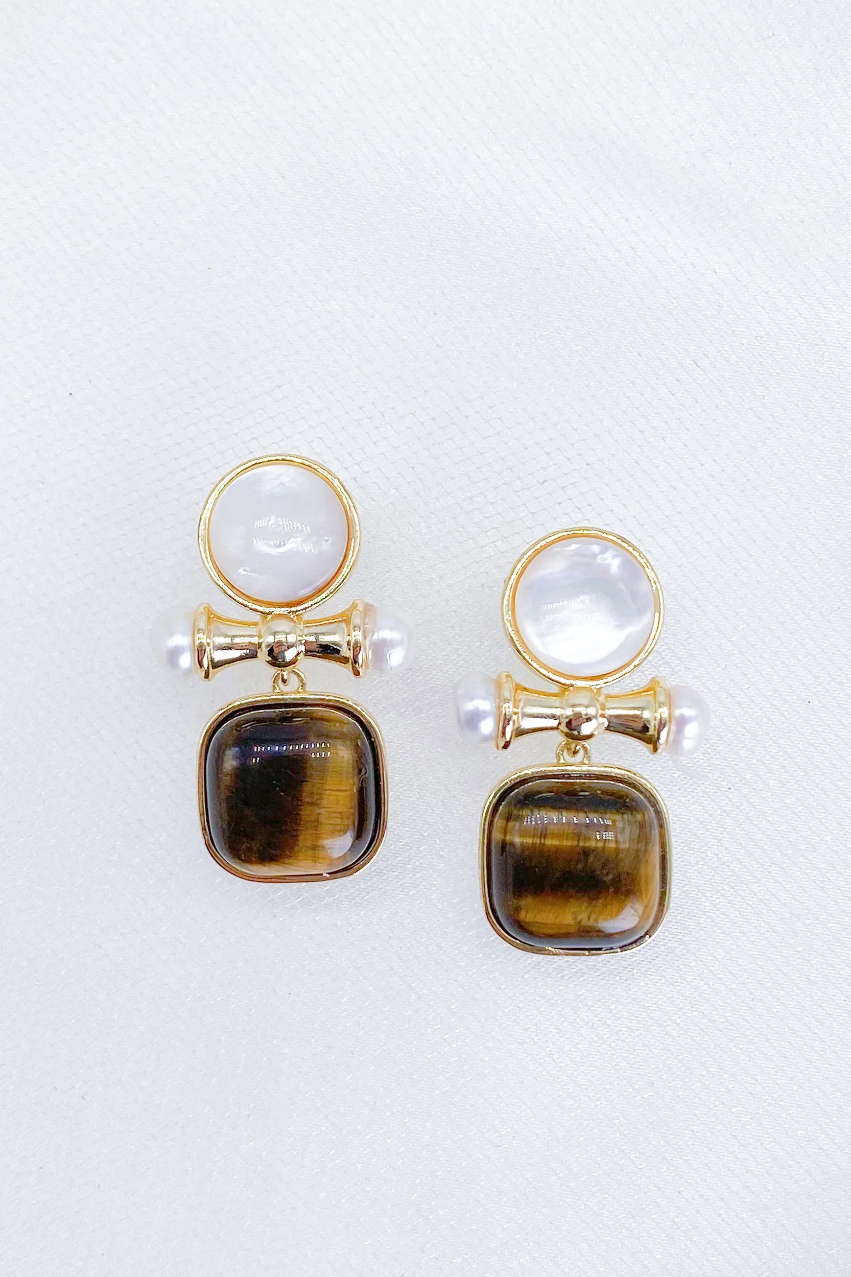 Alina Tiger's Eye Pearl Drop Earrings