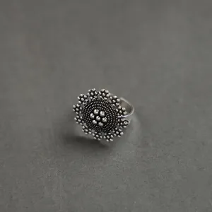 Antique Finish Oxidised White Metal Ring 21