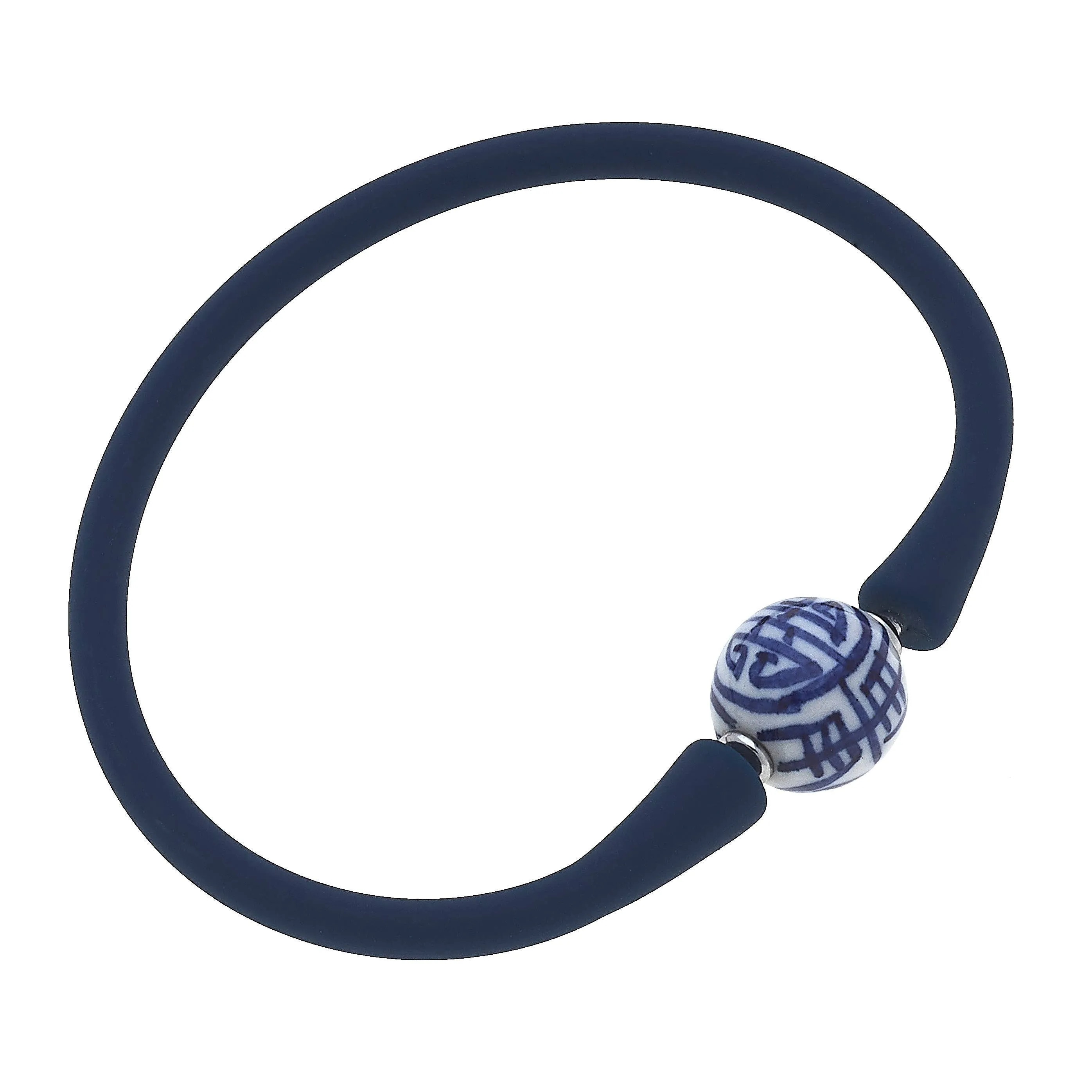 Bali Chinoiserie Bead Silicone Bracelet in Navy