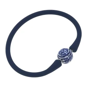 Bali Chinoiserie Bead Silicone Bracelet in Navy