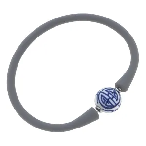 Bali Chinoiserie Bead Silicone Bracelet in Steel Grey