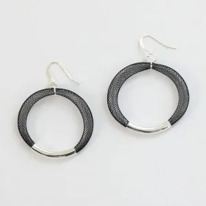 Black Mesh Hoop Earring Silver