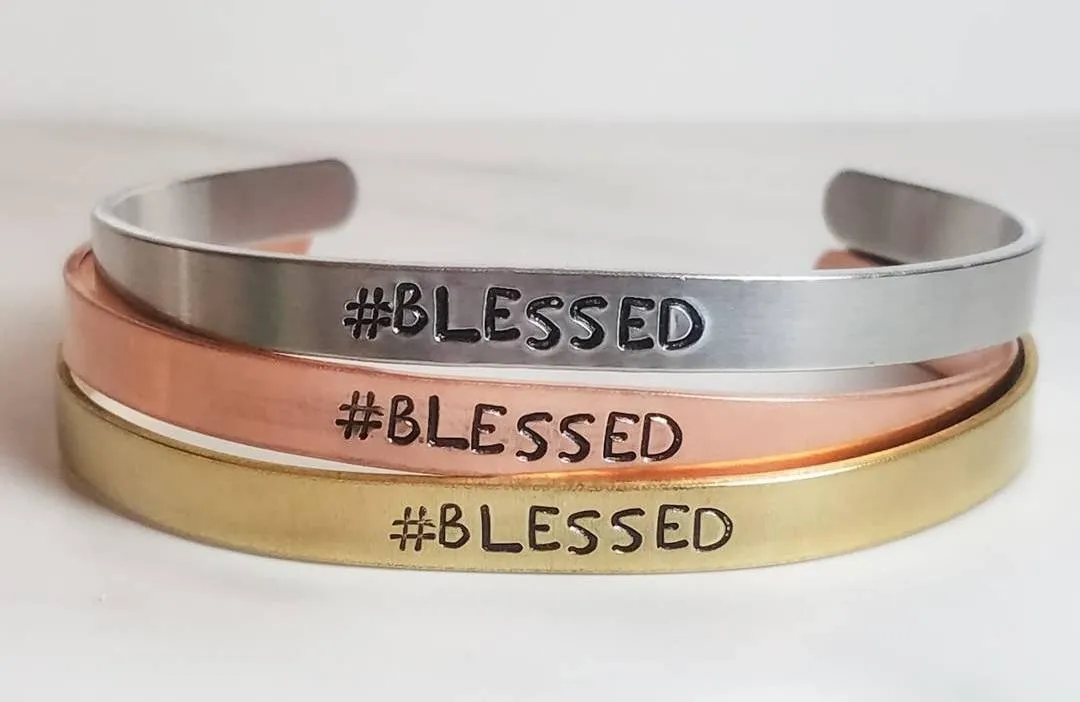 BLESSED Adjustable Brass Cuff Bracelet (Sku8339)