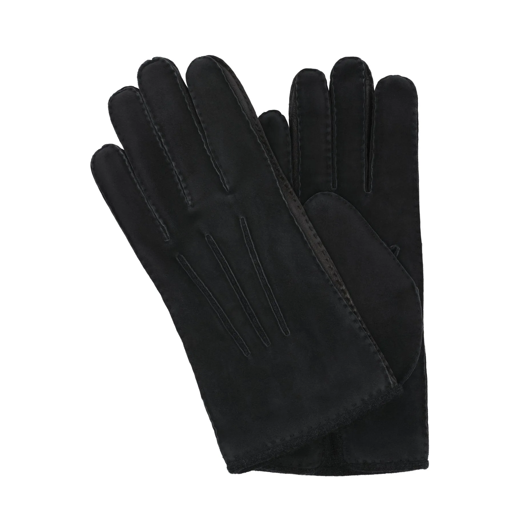 Cashmere-Lined Suede Gloves in Dark Blue