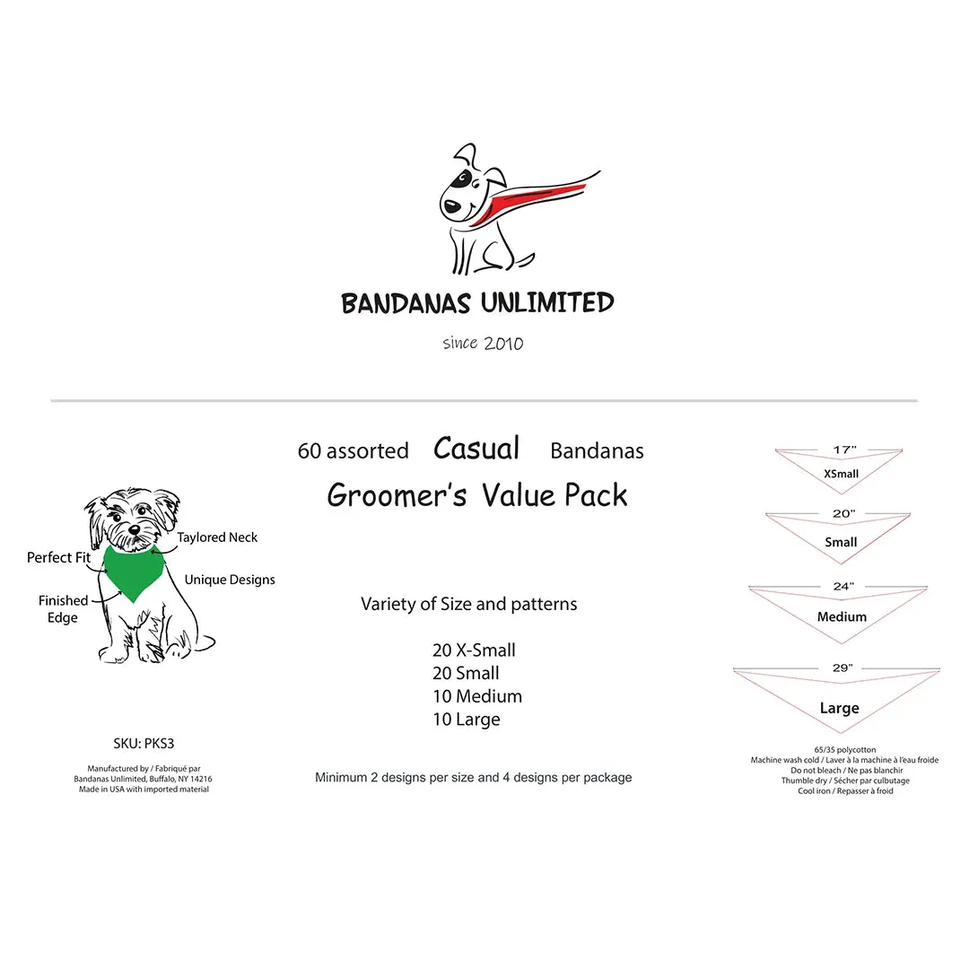 Casual Bandanas - 60 Assorted Sizes and Patterns by Bandanas Unlimited