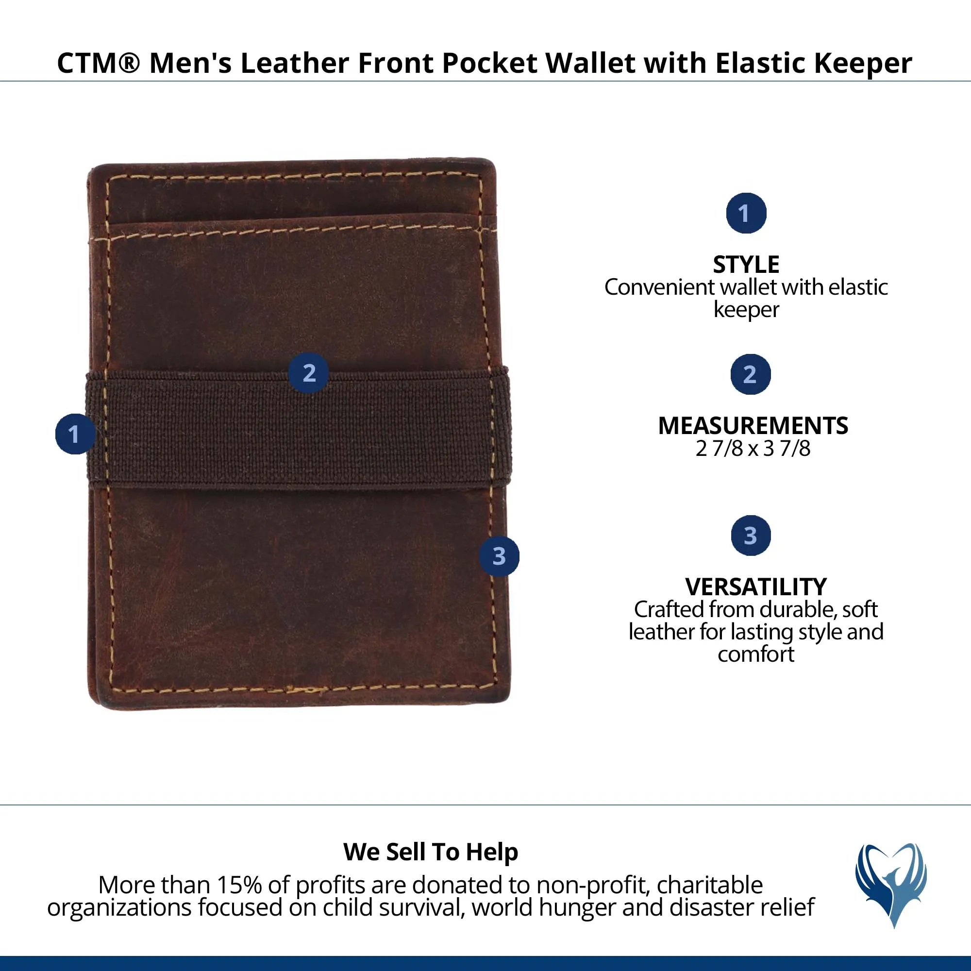 CTM® Men's Leather Front Pocket Wallet with Elastic Keeper