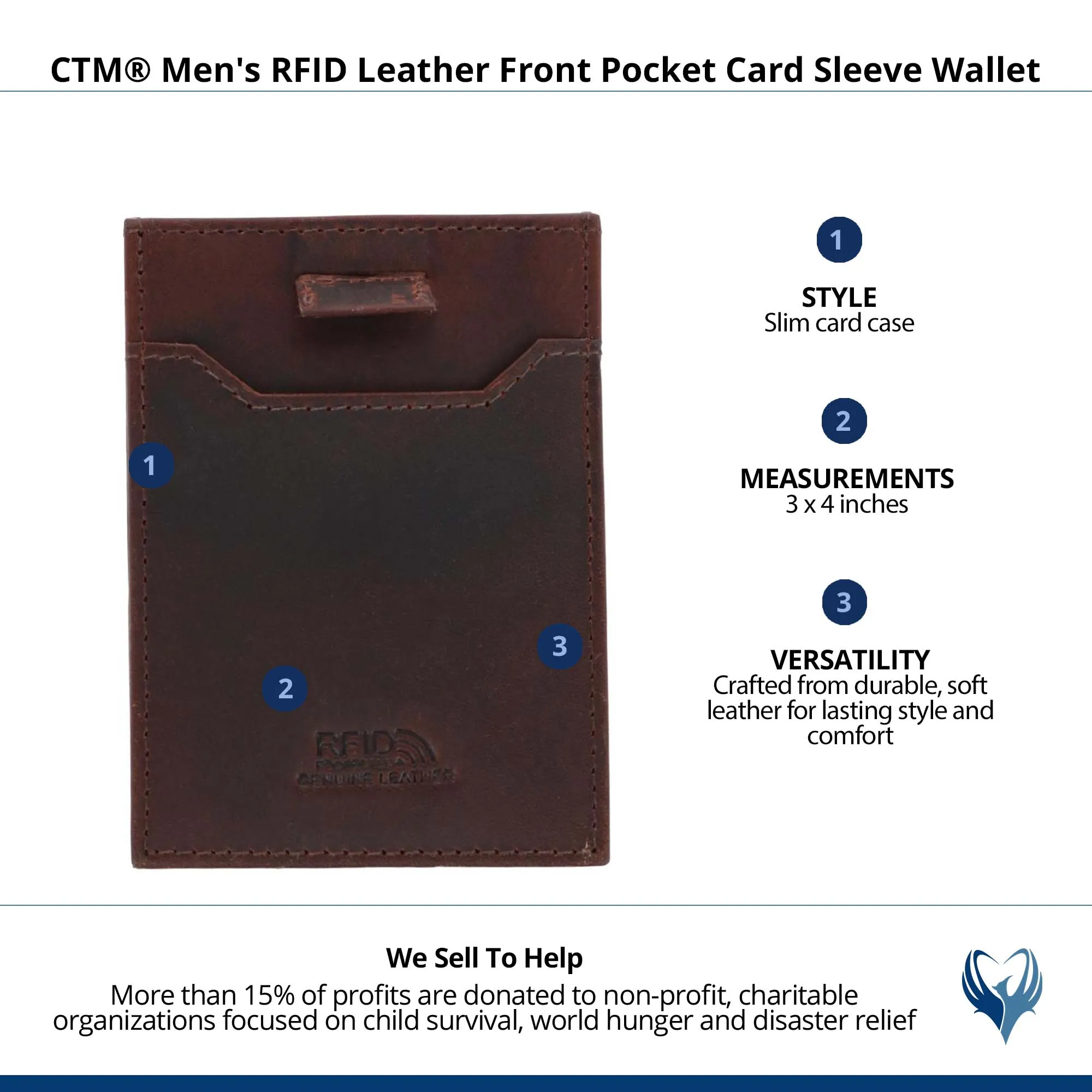 CTM® Men's RFID Leather Front Pocket Card Sleeve Wallet