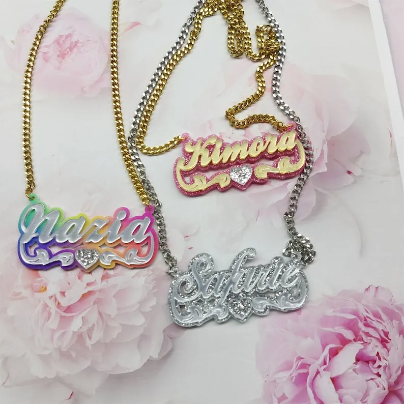 Custom Acrylic Colorful Name Necklace Gift For Her