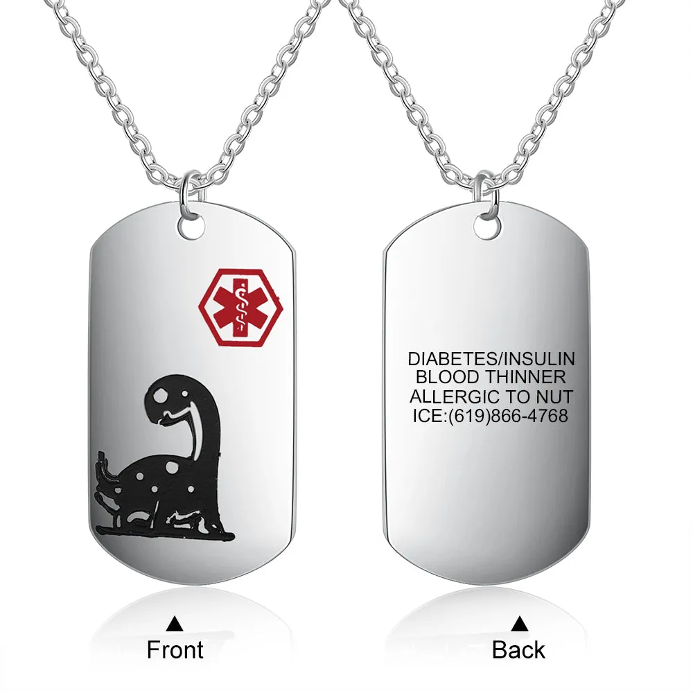 Custom Dinosaur Medical Necklace For Child