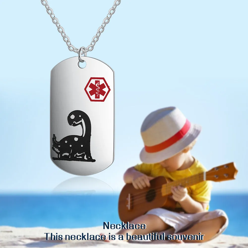 Custom Dinosaur Medical Necklace For Child