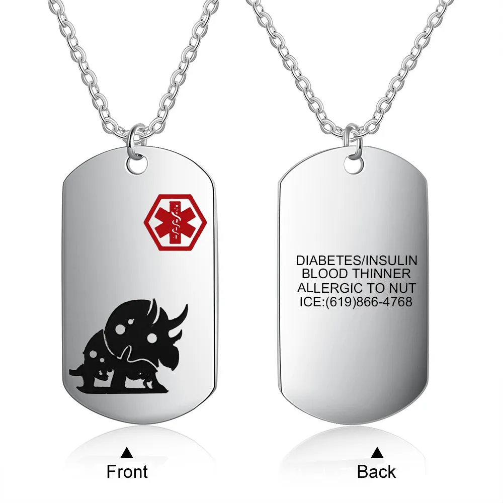 Custom Dinosaur Medical Necklace For Child