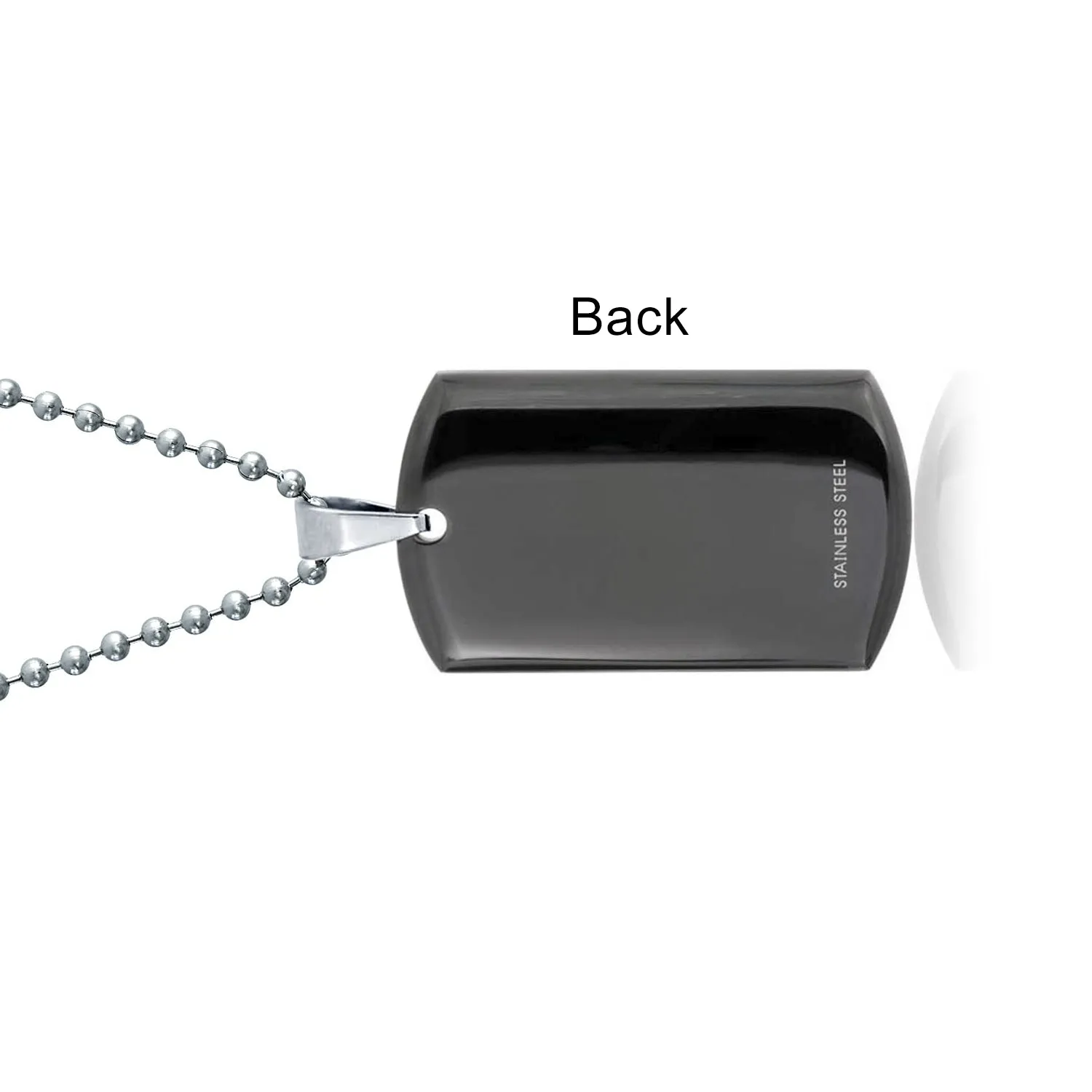 CZ Edge Black Dog Tag Pendant Necklace for Men Stainless Steel 24" Bead Chain