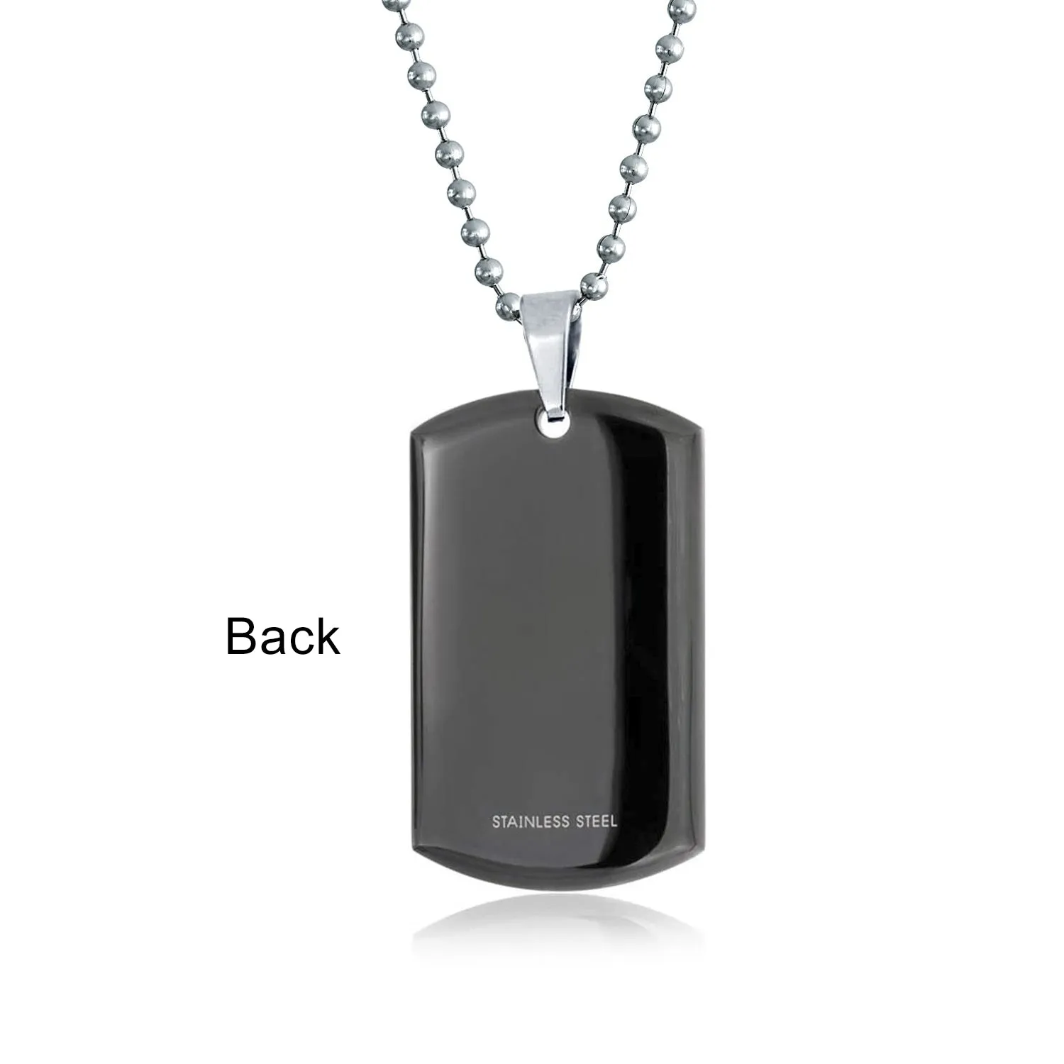 CZ Edge Black Dog Tag Pendant Necklace for Men Stainless Steel 24" Bead Chain