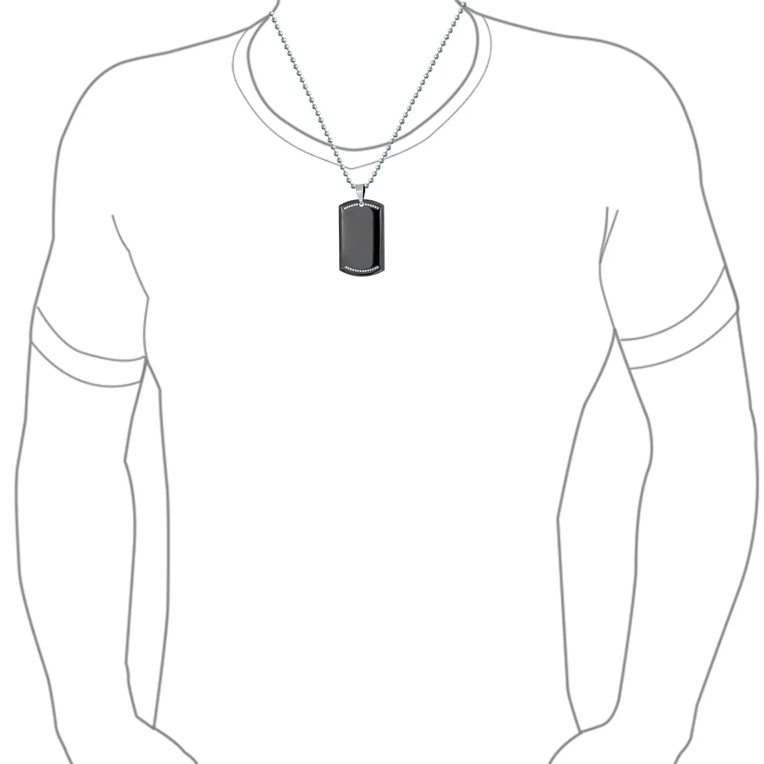 CZ Edge Black Dog Tag Pendant Necklace for Men Stainless Steel 24" Bead Chain