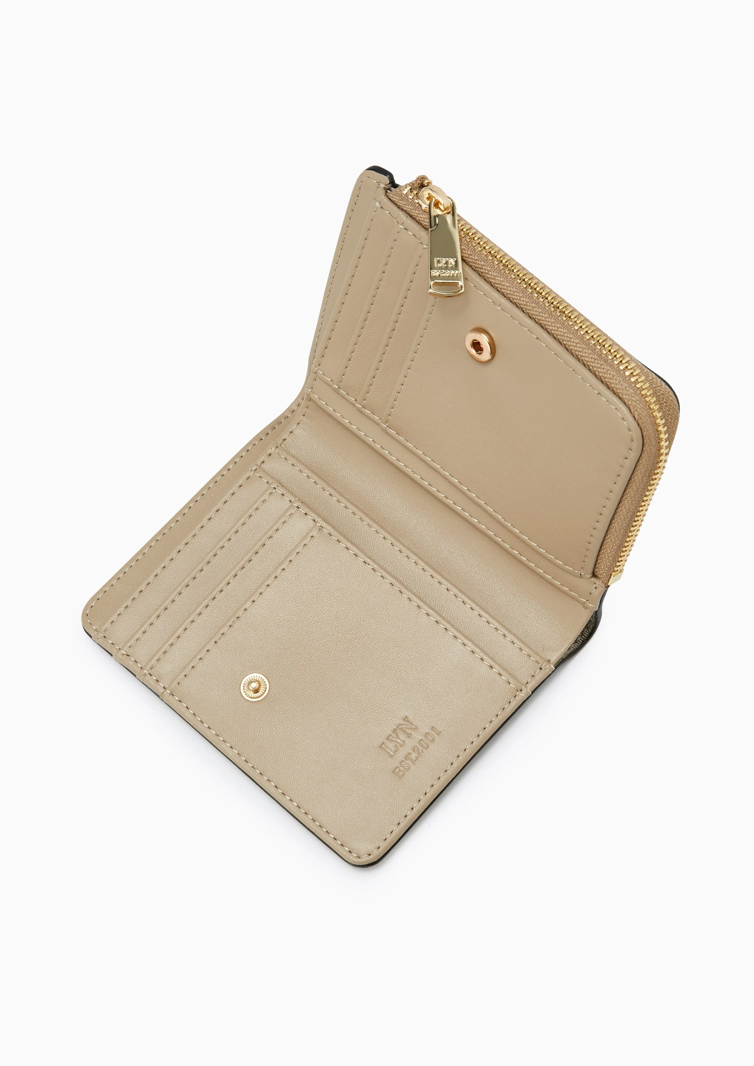 Double Zip Short Wallet Beige