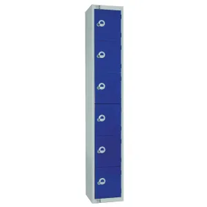 Elite Six Door Coin Return Locker with Sloping Top Blue