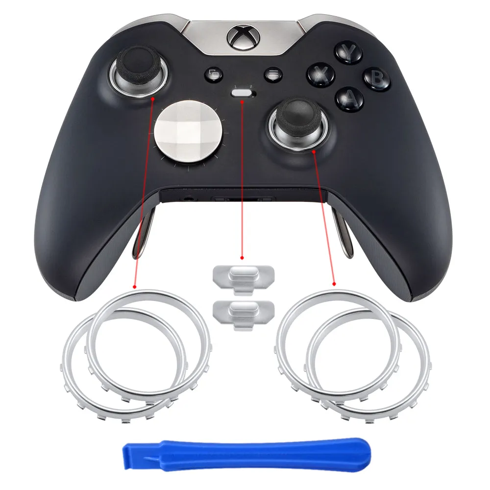 eXtremeRate Custom Matte Chrome Silver Design Button Accent Rings for Xbox One Elite Controller - XOJ130017GC