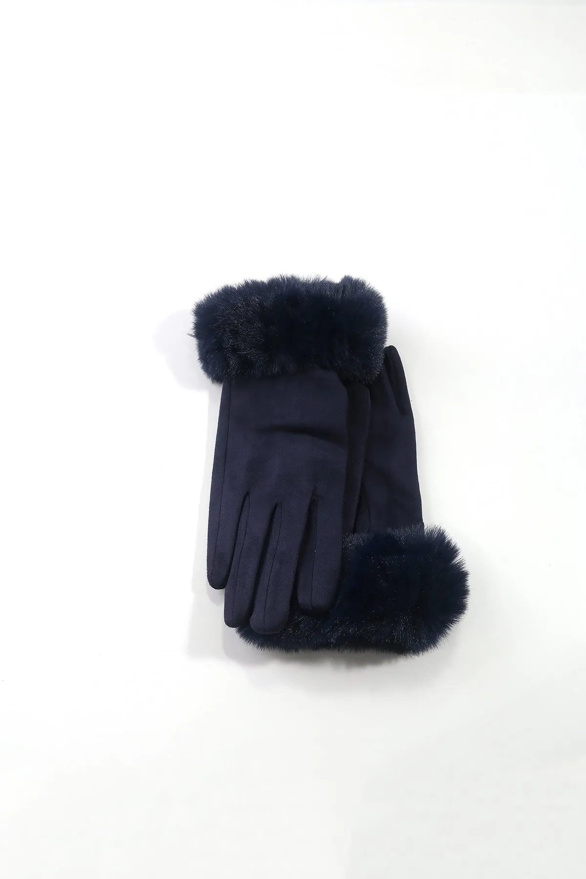 Faux Fur Cuff Glove in Navy